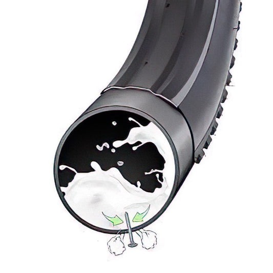 A 26x4 self-sealing eBike inner tube displayed in its packaging, highlighting its puncture-resistant features.
