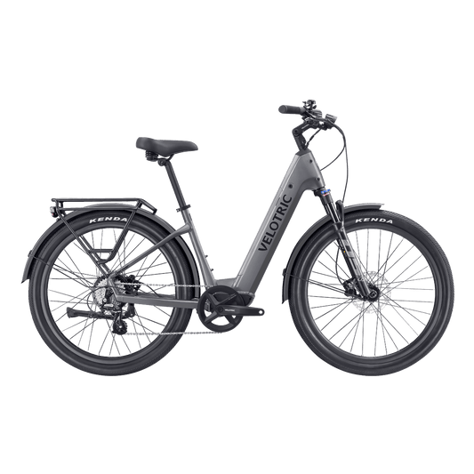Velotric Discover 2 eBike in Stone Gray, side view, against a white background