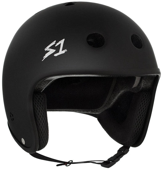 Black S1 Retro Lifer eBike helmet, side view, with smooth matte finish and classic round shape