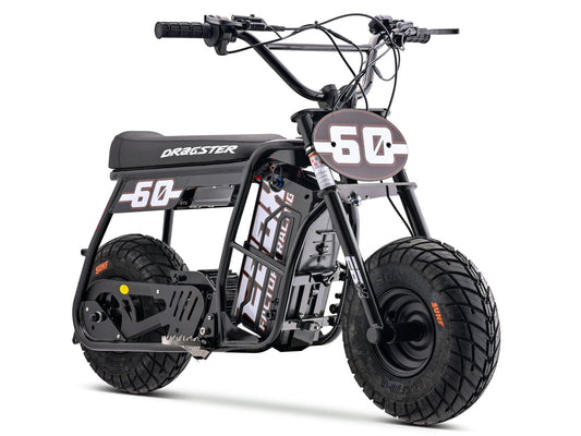 Black eMOTO Ebox Dragster 60 electric bike side view against a white background