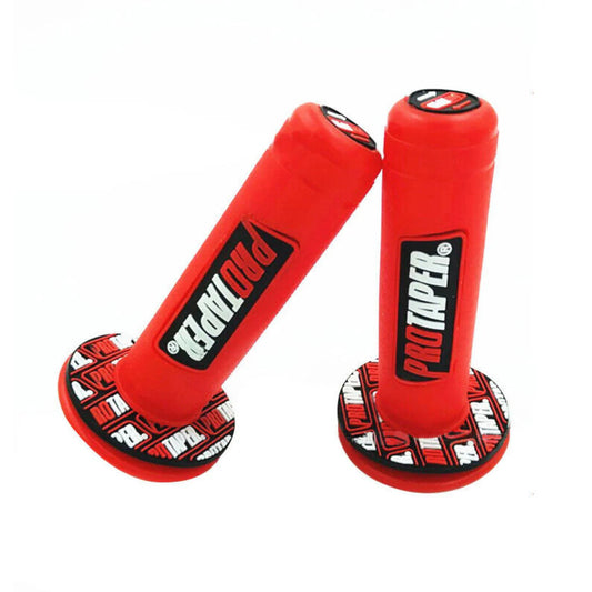 Red Pro Taper eMOTO Grips, textured motorcycle handlebar grips displayed on a white background.