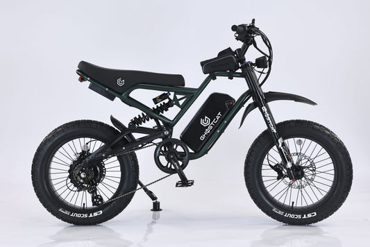 Army green eMOTO GHOSTCAT F3x.2 1500W Pro electric bike, side view, product image