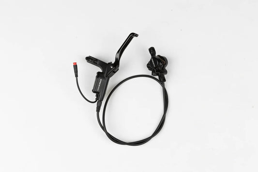 Front brake assembly for Super73 electric bike, showing caliper, brake pads, rotor, and mounting hardware.