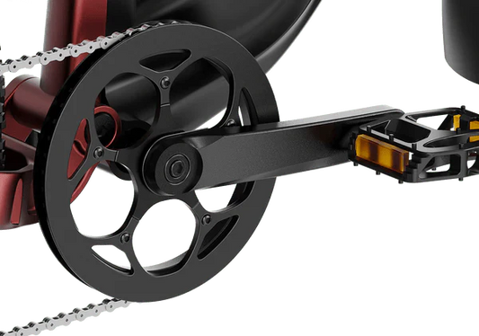 A black and red Mokwheel Obsidian ST eBike with a sturdy frame, thick tires, and modern design features.