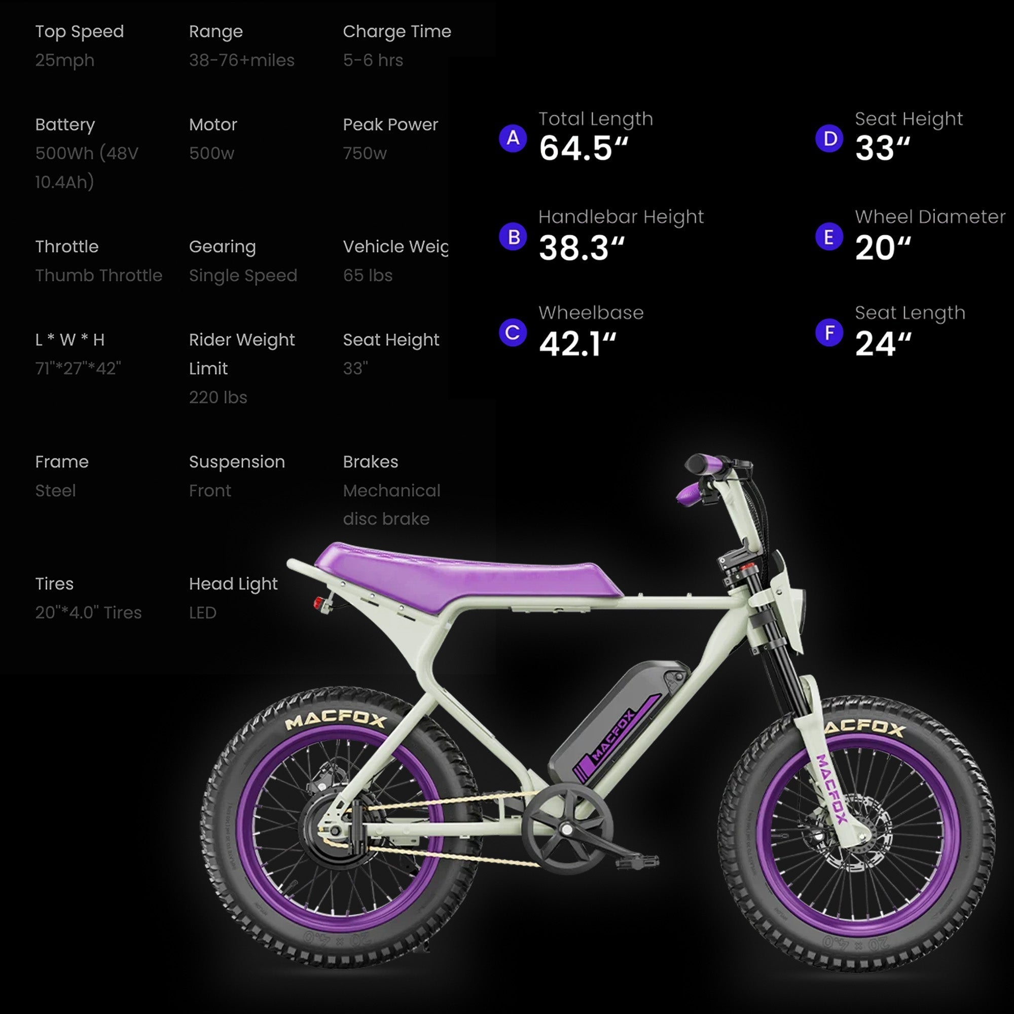 MACFOX X1S x Bs.zay Electric e-Moto Style eBike-Step Over 500 w