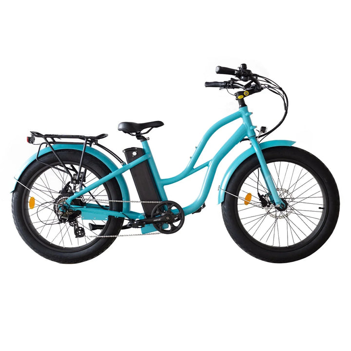 OB eBikes COASTAL CRUISER 52V 24 Thru 750 w Ready to Ride Step Thru Ebike 24x3 Fat Tire Electric Beach Cruiser eBike - Fat Tire Cruiser eBike - eBike Super Shop