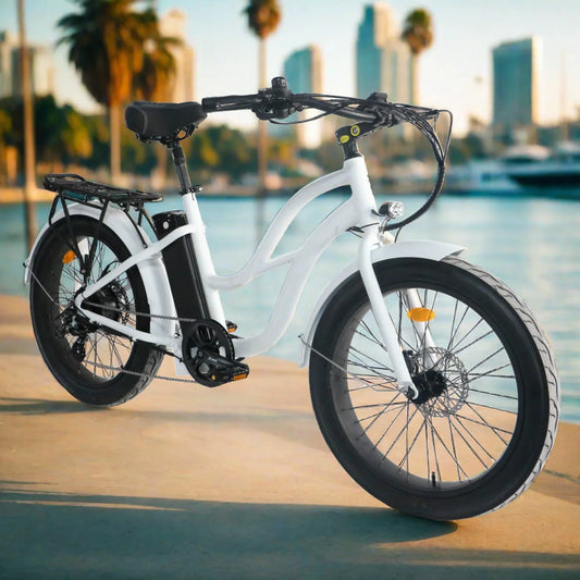 OB eBikes COASTAL CRUISER 52V 24 Thru 750 w Ready to Ride Step Thru Ebike 24x3 Fat Tire Electric Beach Cruiser eBike