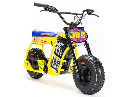 Yellow Stomp Ebox Dragster graphics kit displayed on a white background, showing bold yellow and black designs with sharp, angular patterns for motocross or dirt bike customization.