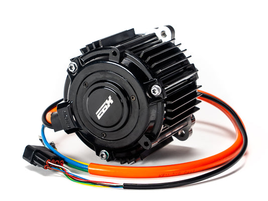 Stomp Ebox EBX Motor 60-72V electric motor, side view, showing black casing with visible mounting points and wiring connectors