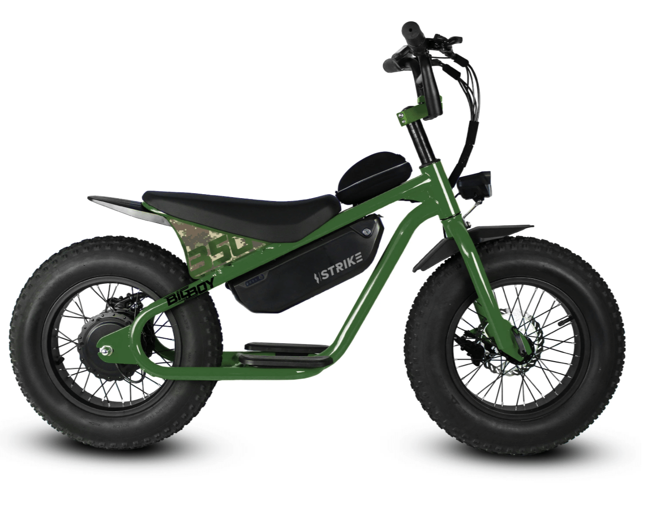 Strike Cycles Big Boy 350w Micro eBike 16x4 Fat Electric Mini Fat Tire eBike - Army Green