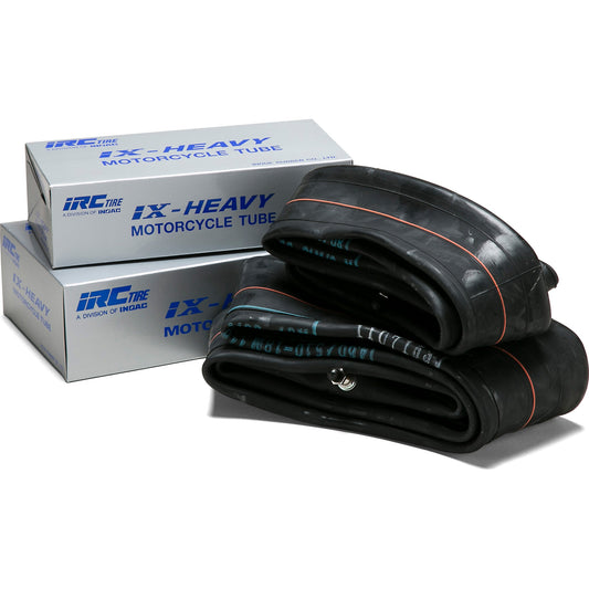 Heavy duty IRC 70-100-19 inner tube, product image showing black rubber tube with valve stem attached